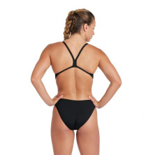 Bañador de natación Arena Team Challenge Solid Mujer Black White espalda abierta Challenge back con tirantes finos