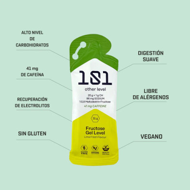 Gel energético Fructose con cafeína lima 31 grs ventajas