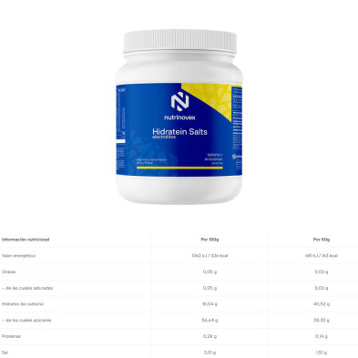Nutrinovex Hidratein Salts Electrolitos 600 g Limón tabla nutricional