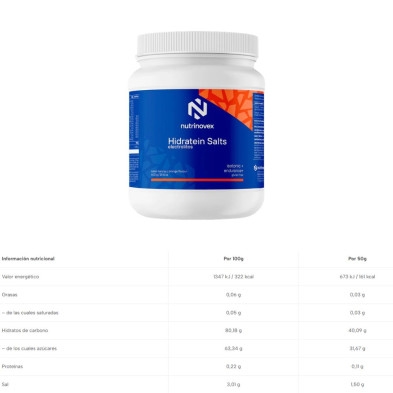 Nutrinovex Hidratein Salts Electrolitos 600 g Naranja tabla nutricional