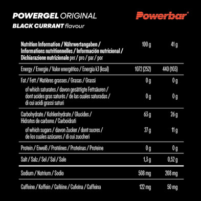 Gel energetico Powergel Powerbar black currant tabla