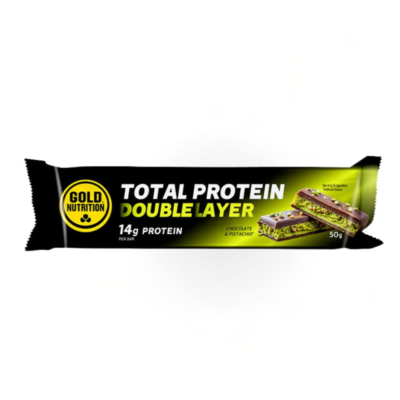 Barrita GoldNutrition Total Protein Double Layer Chocolate y Pistacho