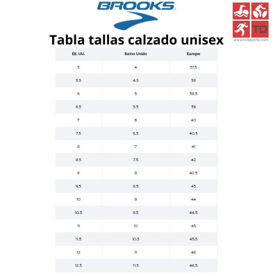 Brooks tabla tallas calzado unisex
