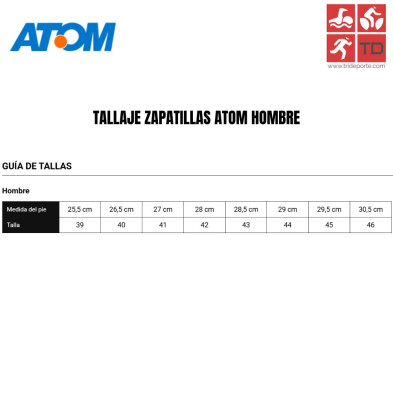 tallaje zapatillas Atom hombre