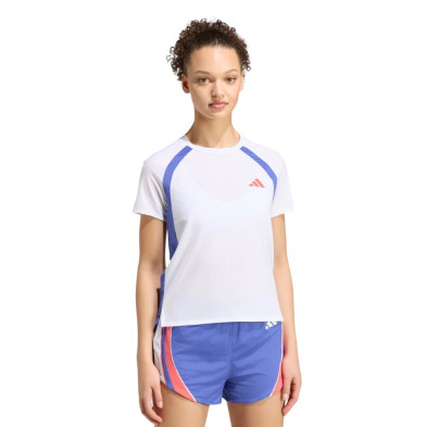 Camiseta manga corta Adidas Adizero Archive Mujer Blanco y Azul corte entallado