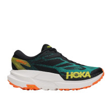 Zapatillas Hoka Mafate X Hombre Neon Hoka negra, turquesa electrico, naranja y logo amarillo