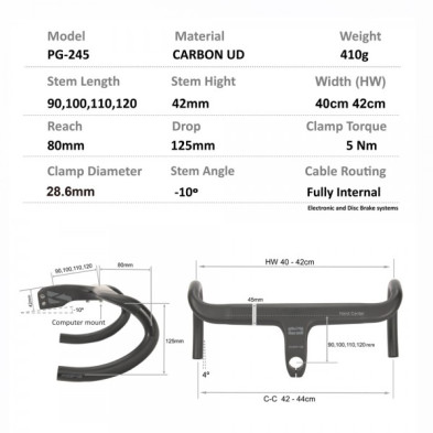 Manillar Progress PG 245 Cockpit Integrado Carbon ROAD medidas