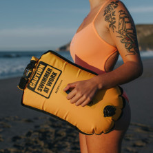 Boya de seguridad Buddyswim Drybag agua abiertas CSW 20L Amarillo diseño original CAUTION,SWIMMER AT WORK