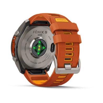 Reloj Multideporte Garmin Fenix 9 Pro inReach Titanio 51 mm correa silicona Naranja DINÁMICA DE CARRERA CON SENSOR DE MUÑECA