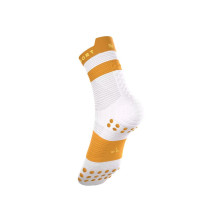 Calcetines Compressport Pro Racing V4.0 Run High White Sunflower Dos líneas de 3D.Dots añaden protección