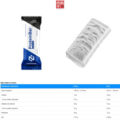 Barrita Nutrinovex Proteinbar Black Cookies tabla nutricional