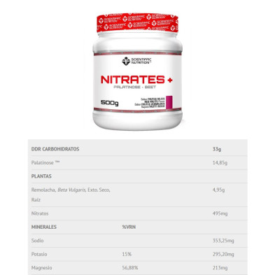 Scientiffic Nutrition NITRATES + 500g Frutos Rojos tabla nutricional