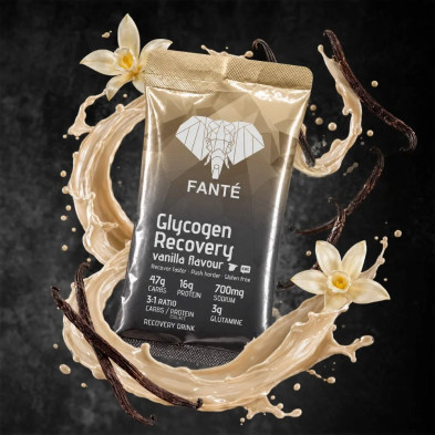 Monodosis Fanté Recovery drink Glycogen sobre de 70g  sabor Vainilla con 49g de carbohidratos