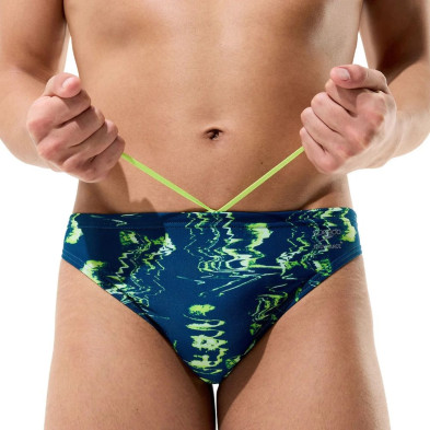 Bañador slip Speedo Club Training Printed Brief hombre Green Navy Cordón interno para un ajuste seguro y regulable