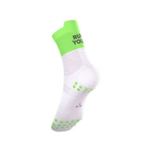 Calcetines Compressport Pro Racing V4.0 Run High Your Race Neon Green Dos líneas de 3D.Dots añaden protección