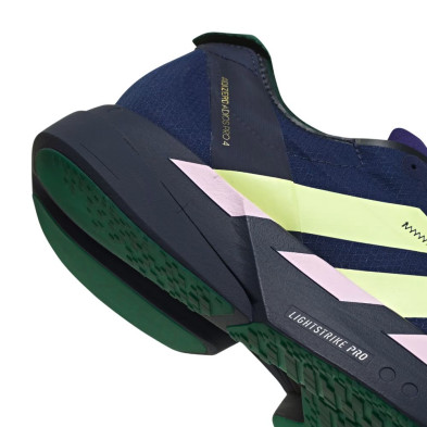 Zapatillas Adidas Adizero Adios Pro 4 Hombre Dark Blue Yellow Tint Clear Pink reduce el peso sin perder agarre