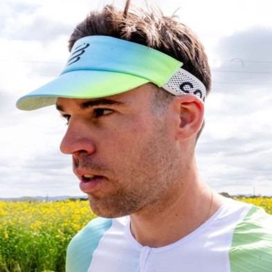 Visera running Compressport Pro Racing Visor Star unisex White Blue Green ofrecer un universo de confort y rendimiento