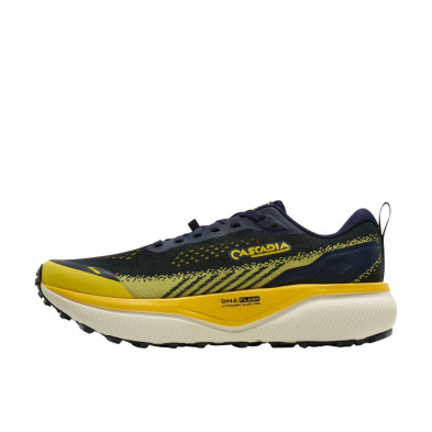 Zapatillas trail Brooks Cascadia 20 hombre Navy Cyber Yellow Grey perfil más estrecho para ganar agilidad