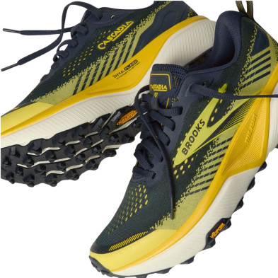 Zapatillas trail Brooks Cascadia 20 hombre Navy Cyber Yellow Grey más de amortiguación respecto a la versión anterior