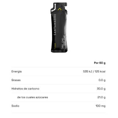Gel energético Santa Madre 30CHO Off Caf Limón tabla nutricional