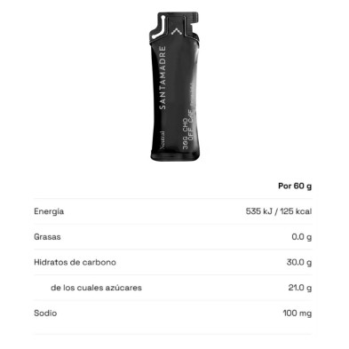 Gel energético Santa Madre 30CHO OFF CAF Neutro tabla nutricional