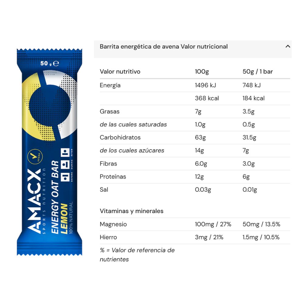 Amacx energy oat bar sabor limón