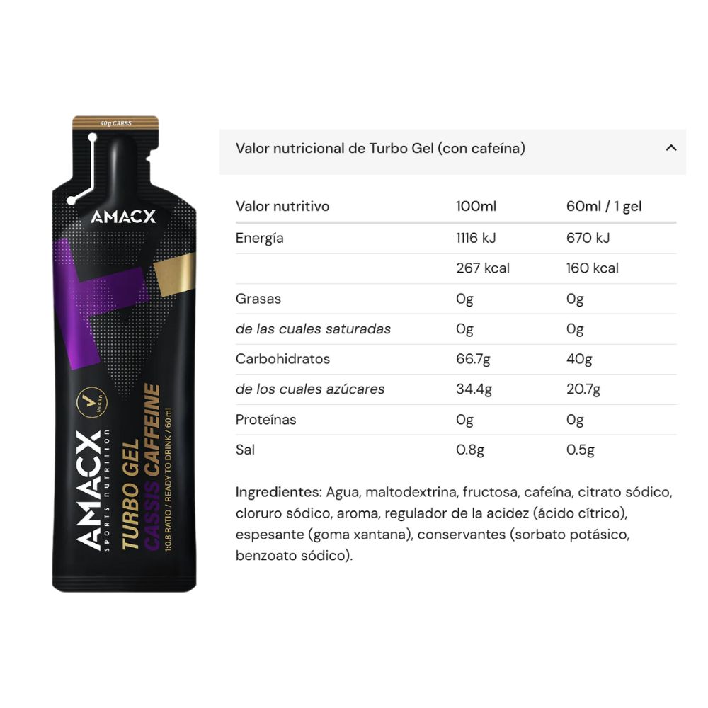 amacx turbo gel tabla nutricional cassis