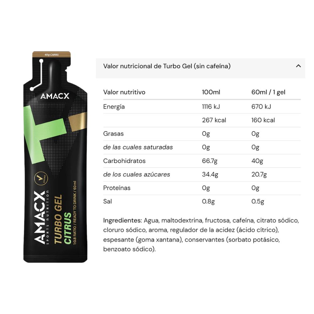 Amacx turbo gel sabor citrus tabla nutricional