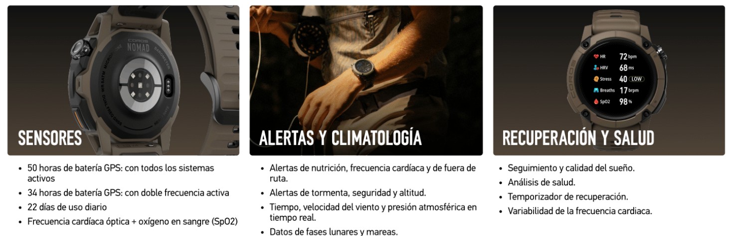 Coros nomad sensores meteo y salud