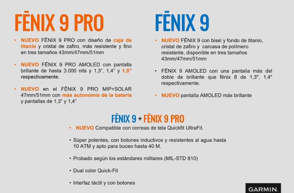 Diferencias fenix 9 y fenix 9 pro diseño
